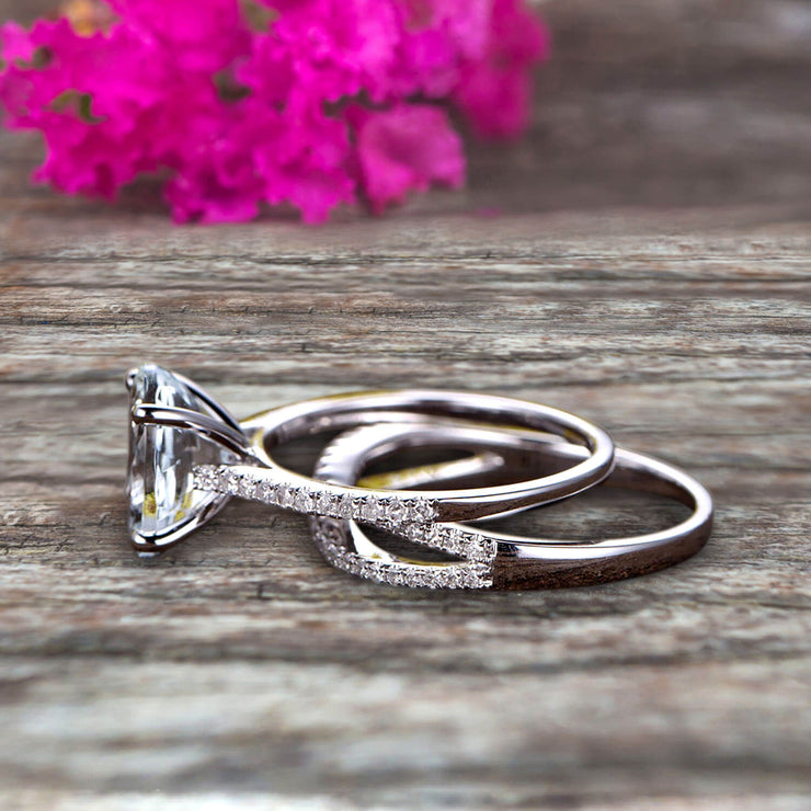 3 Carat Cushion Cut Aquamarine Infinity Unique Wedding Ring 14K White Gold  Over | eBay